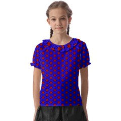 Blue Pattern Red Texture Kids  Frill Chiffon Blouse