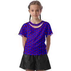 Blue Pattern Red Texture Kids  Front Cut T-shirt