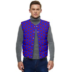 Blue Pattern Red Texture Men s Button Up Puffer Vest	