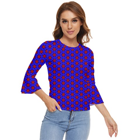 Blue Pattern Red Texture Bell Sleeve Top by Mariart