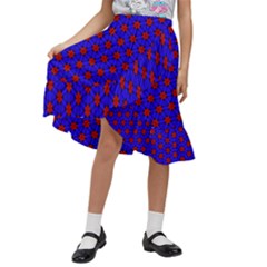 Blue Pattern Red Texture Kids  Ruffle Flared Wrap Midi Skirt