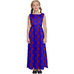 Blue Pattern Red Texture Kids  Satin Sleeveless Maxi Dress