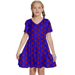 Blue Pattern Red Texture Kids  Short Sleeve Tiered Mini Dress