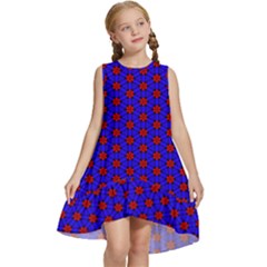 Blue Pattern Red Texture Kids  Frill Swing Dress