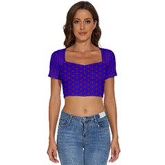 Blue Pattern Red Texture Short Sleeve Square Neckline Crop Top 