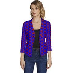 Blue Pattern Red Texture Women s Casual 3/4 Sleeve Spring Jacket