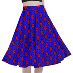 Blue Pattern Red Texture A-line Full Circle Midi Skirt With Pocket