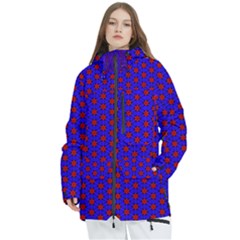 Blue Pattern Red Texture Women s Multi Pockets Zip Ski And Snowboard Waterproof Breathable Jacket