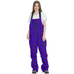 Blue Pattern Red Texture Women s Front Zip Ski And Snowboard Bib Pants