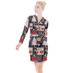 Christmas Reindeer Button Long Sleeve Dress by Posterlux