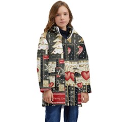 Christmas Reindeer Kids  Hooded Longline Puffer Jacket