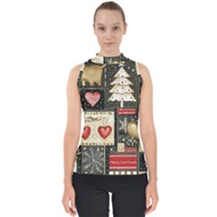 Christmas Reindeer Mock Neck Shell Top by Posterlux