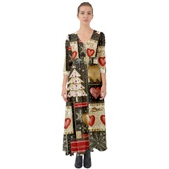 Christmas Reindeer Button Up Boho Maxi Dress