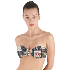 Christmas Reindeer Twist Bandeau Bikini Top by Posterlux