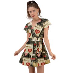 Christmas Reindeer Flutter Sleeve Wrap Dress by Posterlux