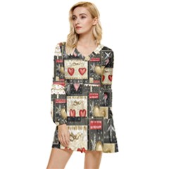 Christmas Reindeer Tiered Long Sleeve Mini Dress by Posterlux