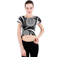 Modern Flowers Vector Seamless Pattern Crew Neck Crop Top