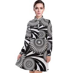 Modern Flowers Vector Seamless Pattern Long Sleeve Chiffon Shirt Dress