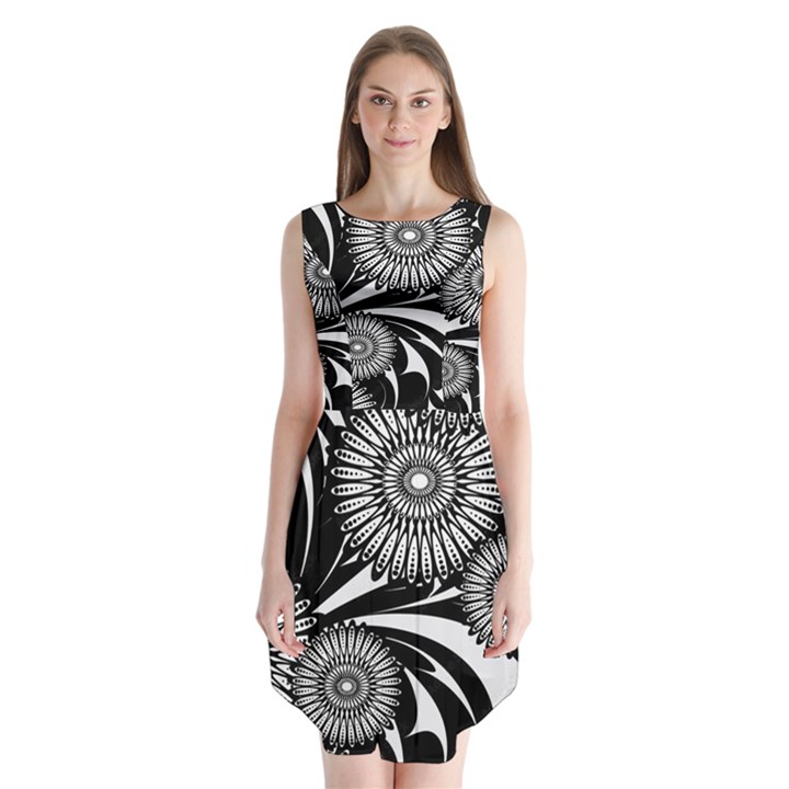 Modern Flowers Vector Seamless Pattern Sleeveless Chiffon Dress  