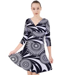 Modern Flowers Vector Seamless Pattern Quarter Sleeve Front Wrap Dress