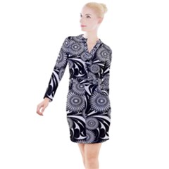 Modern Flowers Vector Seamless Pattern Button Long Sleeve Dress