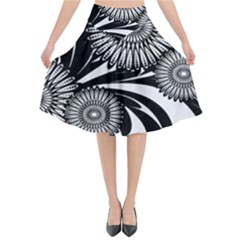 Modern Flowers Vector Seamless Pattern Flared Midi Skirt