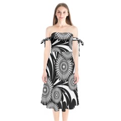 Modern Flowers Vector Seamless Pattern Shoulder Tie Bardot Midi Dress