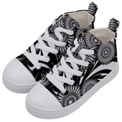 Modern Flowers Vector Seamless Pattern Kids  Mid-top Canvas Sneakers