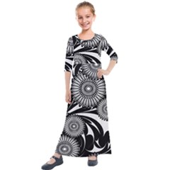 Modern Flowers Vector Seamless Pattern Kids  Quarter Sleeve Maxi Dress