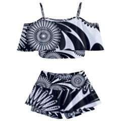 Modern Flowers Vector Seamless Pattern Kids  Off Shoulder Skirt Bikini