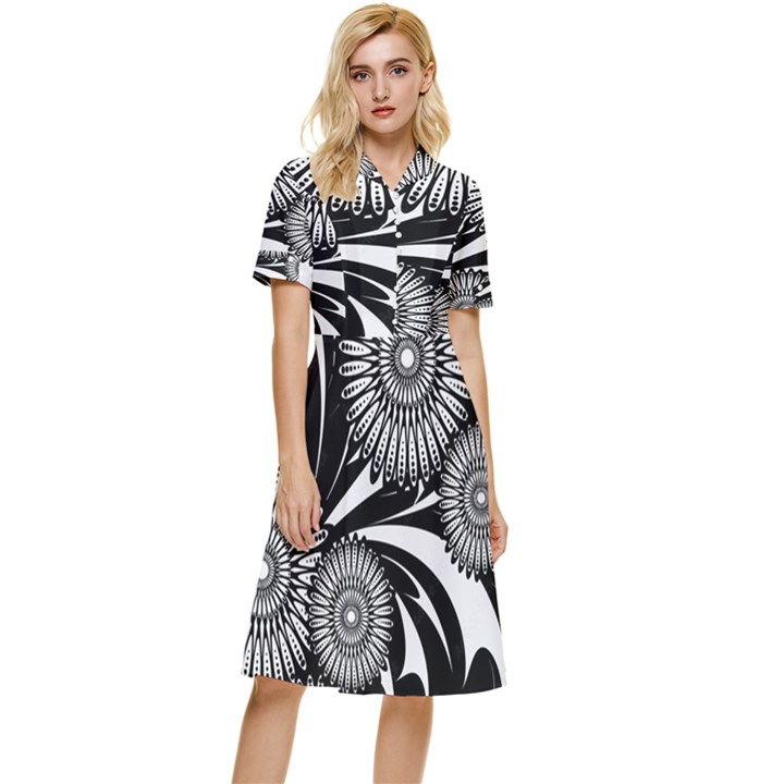 Modern Flowers Vector Seamless Pattern Button Top Knee Length Dress