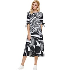 Modern Flowers Vector Seamless Pattern Bow Sleeve Chiffon Midi Dress