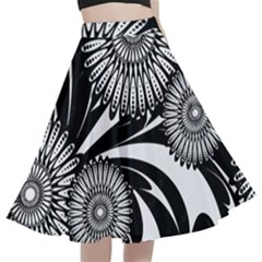 Modern Flowers Vector Seamless Pattern A-line Full Circle Midi Skirt With Pocket