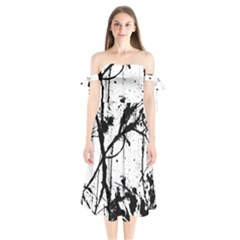 Inksplats Shoulder Tie Bardot Midi Dress