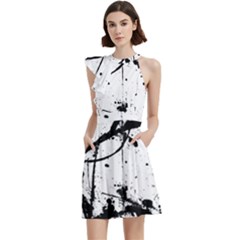 Inksplats Cocktail Party Halter Sleeveless Dress With Pockets