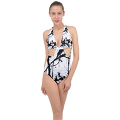 Inksplats Halter Front Plunge Swimsuit