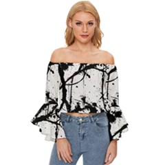 Inksplats Off Shoulder Flutter Bell Sleeve Top by SpinnyChairDesigns