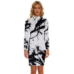 Inksplats Long Sleeve Shirt Collar Bodycon Dress