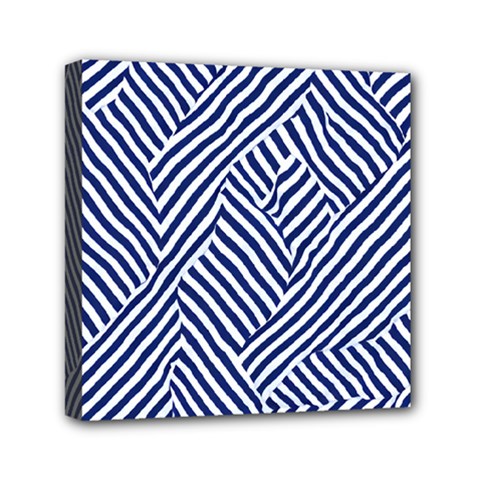 Blue And White Abstract Stripes Mini Canvas 6  X 6  (stretched)