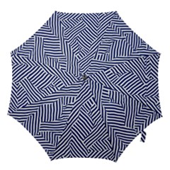 Blue And White Abstract Stripes Hook Handle Umbrellas (large)