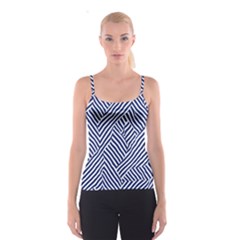 Blue And White Abstract Stripes Spaghetti Strap Top