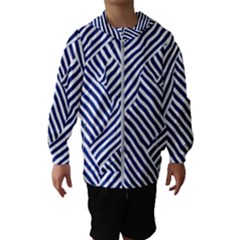 Blue And White Abstract Stripes Kids  Hooded Windbreaker