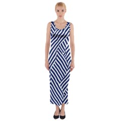 Blue And White Abstract Stripes Fitted Maxi Dress