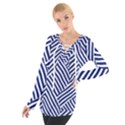 Blue and White Abstract Stripes Tie Up T-Shirt View1