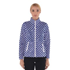 Blue And White Abstract Stripes Women s Bomber Jacket