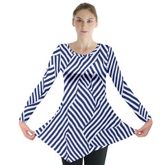 Blue And White Abstract Stripes Long Sleeve Tunic 