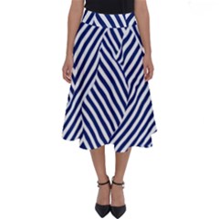 Blue And White Abstract Stripes Perfect Length Midi Skirt