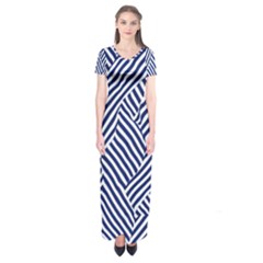 Blue And White Abstract Stripes Short Sleeve Maxi Dress