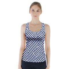 Blue And White Abstract Stripes Racer Back Sports Top