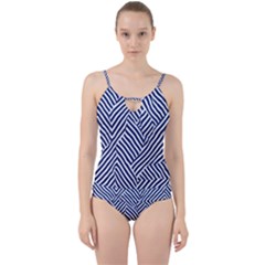 Blue And White Abstract Stripes Cut Out Top Tankini Set